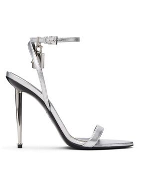 Tom Ford Metallic Silver Strappy Slingback Padlock Heels as 39